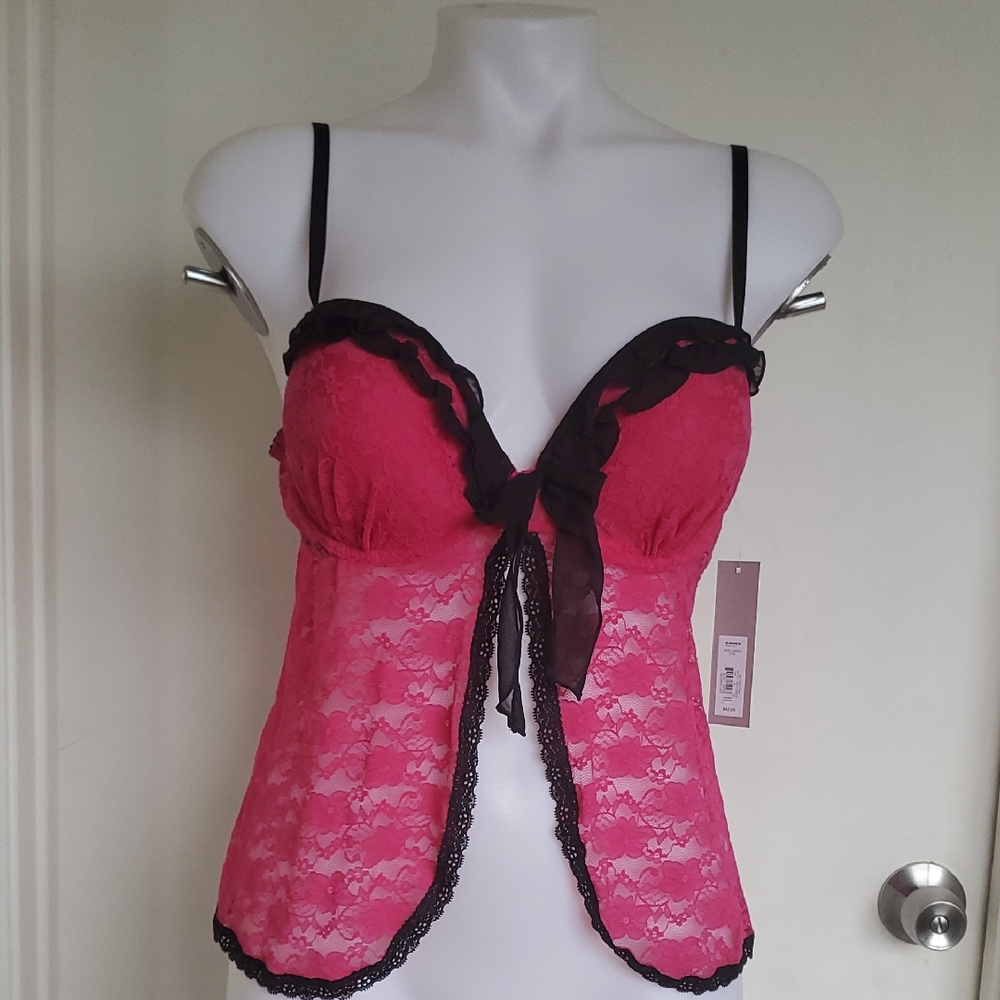 Apt.9 Hot Pink /Black LaceBabydoll Lingerie Sz.L
